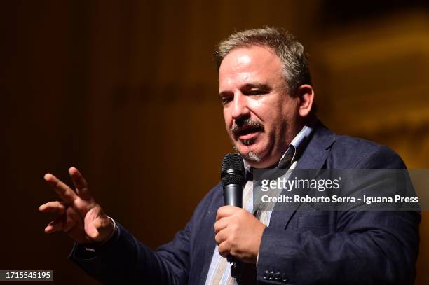 Italian author, journalist and anchorman Luca Telese attends his latest book "Enrico's Security Detail" presentationat San Filippo Neri Oratory on...
