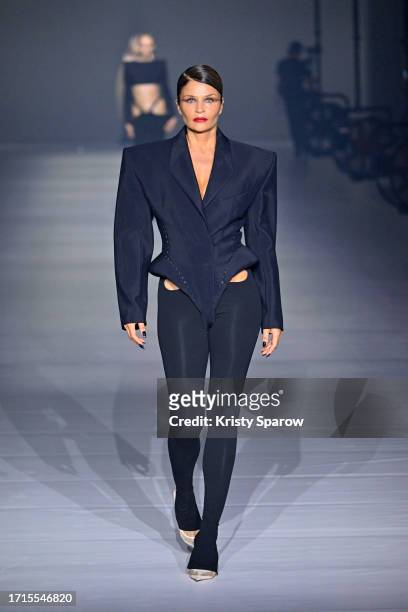 Helena Christensen walks the runway during the Mugler Womenswear Spring/Summer 2024 show as part of Paris Fashion Week on October 02, 2023 in Paris,...