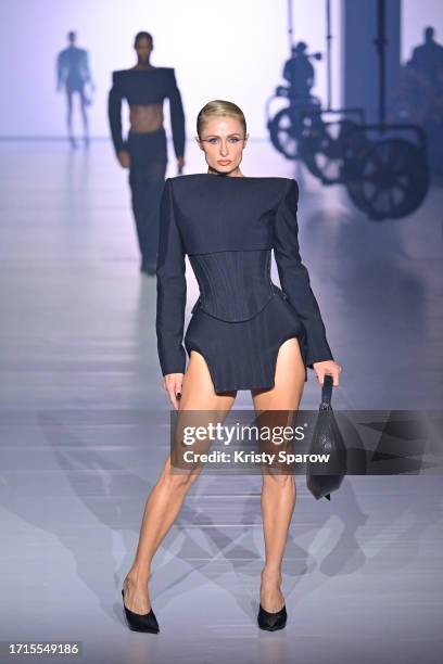 Paris Hilton walks the runway during the Mugler Womenswear Spring/Summer 2024 show as part of Paris Fashion Week on October 02, 2023 in Paris, France.