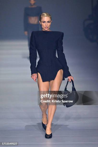 Paris Hilton walks the runway during the Mugler Womenswear Spring/Summer 2024 show as part of Paris Fashion Week on October 02, 2023 in Paris, France.