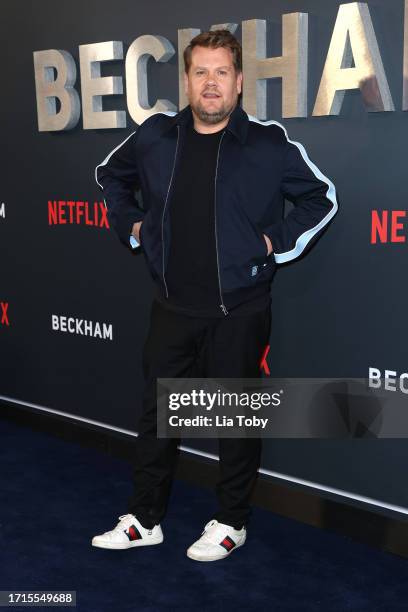 James Corden attends the Netflix 'Beckham' UK Premiere at The Curzon Mayfair on October 03, 2023 in London, England.