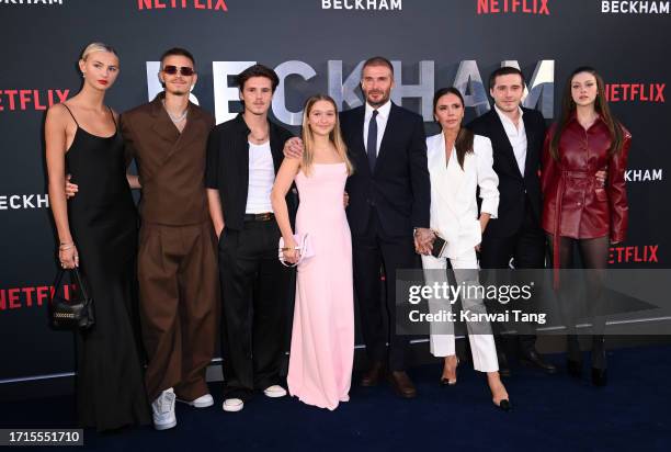 Mia Regan, Romeo Beckham, Cruz Beckham, Harper Beckham, David Beckham, Victoria Beckham, Brooklyn Beckham and Nicola Peltz attend the Netflix...