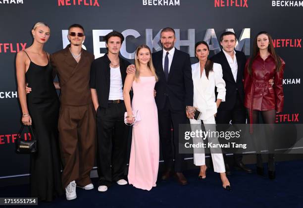 Mia Regan, Romeo Beckham, Cruz Beckham, Harper Beckham, David Beckham, Victoria Beckham, Brooklyn Beckham and Nicola Peltz attend the Netflix...