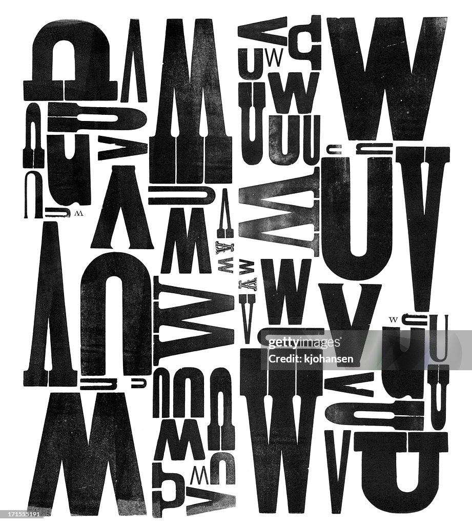 Gruunge Wood Type Letters U V W