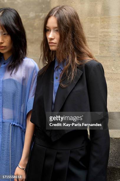 Model poses backstage prior to the Ujoh Womenswear Spring/Summer 2024 show as part of Paris Fashion Week on October 03, 2023 in Paris, France.