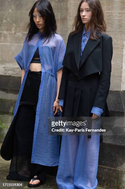Models pose backstage prior to the Ujoh Womenswear Spring/Summer 2024 show as part of Paris Fashion Week on October 03, 2023 in Paris, France.