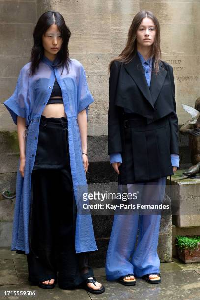 Models pose backstage prior to the Ujoh Womenswear Spring/Summer 2024 show as part of Paris Fashion Week on October 03, 2023 in Paris, France.