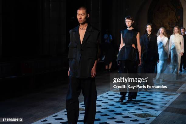 Models walk the runway during the Ujoh Womenswear Spring/Summer 2024 show as part of Paris Fashion Week on October 03, 2023 in Paris, France.