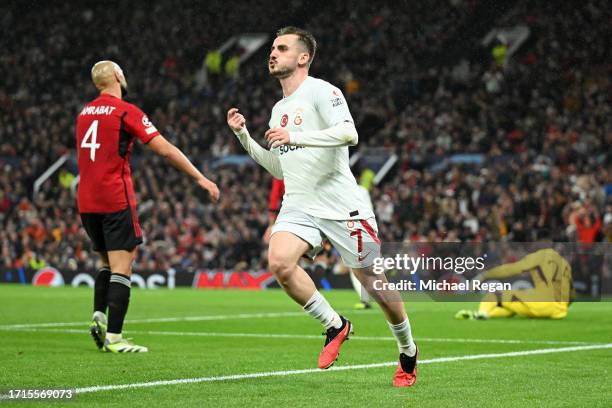 Muhammed Kerem Akturkoglu of Galatasaray S.k celebrates after scoring the team's second goal during the UEFA Champions League match between...