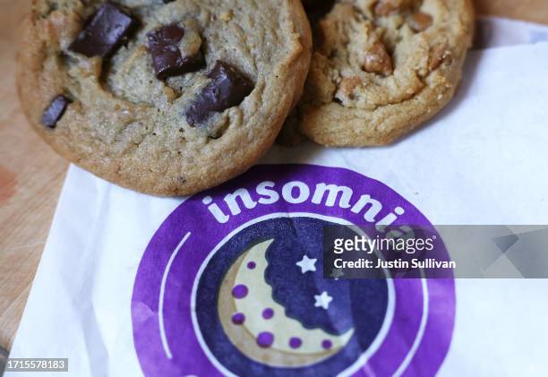 In this photo illustration, Insomnia Cookies are displayed on October 03, 2023 in San Anselmo, California. Doughnut company Krispy Kreme is looking...