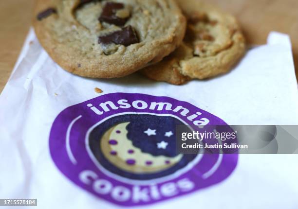 In this photo illustration, Insomnia Cookies are displayed on October 03, 2023 in San Anselmo, California. Doughnut company Krispy Kreme is looking...