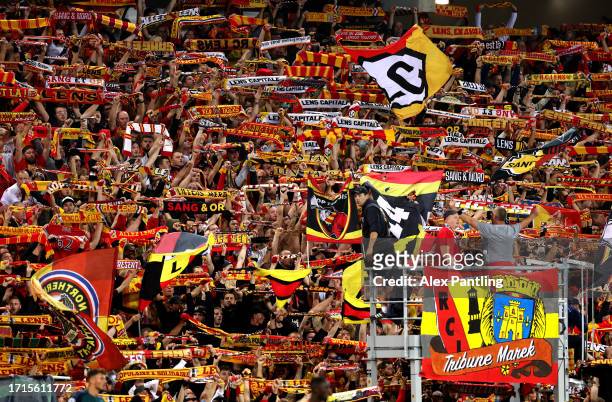 Lens fans during the UEFA Champions League match between RC Lens and Arsenal FC at Stade Bollaert-Delelis on October 03, 2023 in Lens, France.