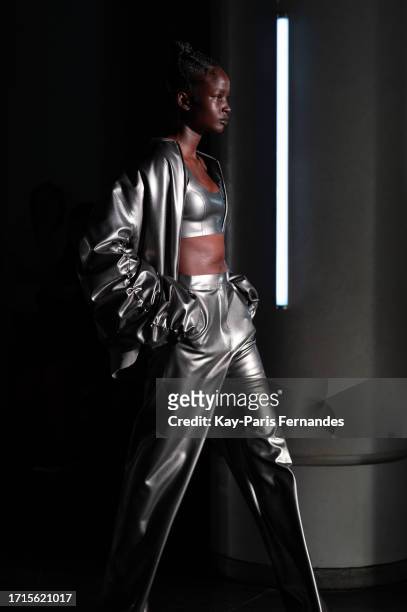 Model rehearses prior to the Avellano Womenswear Spring/Summer 2024 show as part of Paris Fashion Week on October 03, 2023 in Paris, France.