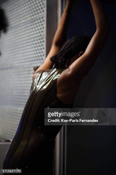 Model is seen backstage prior to the Avellano Womenswear Spring/Summer 2024 show as part of Paris Fashion Week on October 03, 2023 in Paris, France.