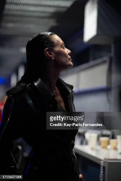 Model is seen backstage prior to the Avellano Womenswear Spring/Summer 2024 show as part of Paris Fashion Week on October 03, 2023 in Paris, France.