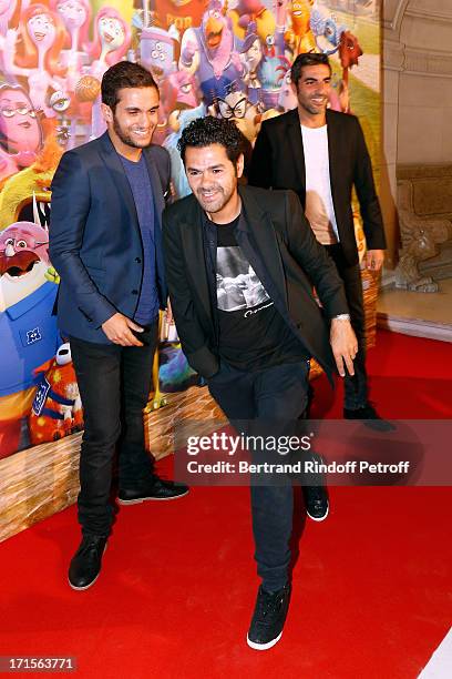 Malik Bentalha , Humorists Jamel Debbouze and Ary Abittan pose at 'Monsters University' Paris movie premiere, held at La Sorbonne on June 26, 2013 in...