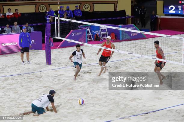 October 6 Tlaxcala, Mexico: Mohamed Abicha and El Azhari of Morocco and Miguel Sarabia and Juan Virgen in action during the Mexico vs Morocco match...