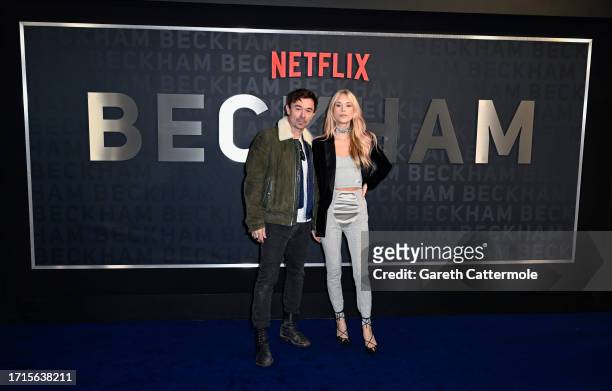 Mary Charteris and Robbie Furze attend the Netflix 'Beckham' UK Premiere at The Curzon Mayfair on October 03, 2023 in London, England.