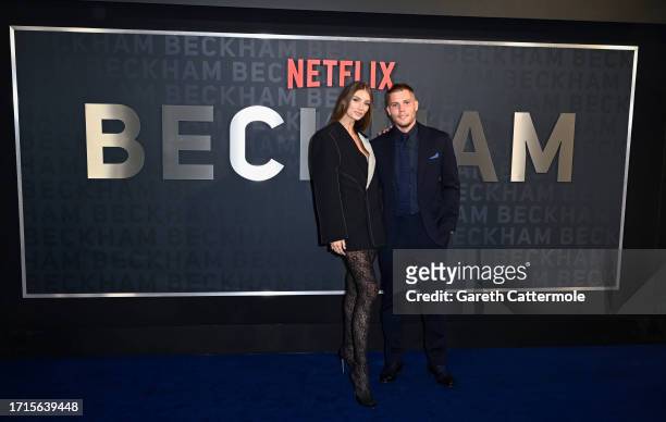 Lorena Rae and Christopher Jones attend the Netflix 'Beckham' UK Premiere at The Curzon Mayfair on October 03, 2023 in London, England.