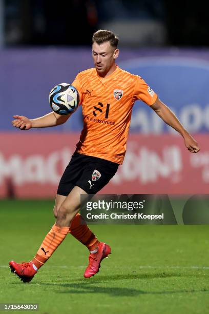 Jannik Mause of FC Ingolstadt runs with the ball during the 3. Liga match between Viktoria Köln and FC Ingolstadt 04 at Sportpark Hoehenberg on...