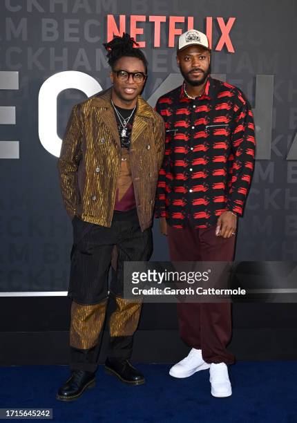 Foday Dumbuya and guest attend the Netflix 'Beckham' UK Premiere at The Curzon Mayfair on October 03, 2023 in London, England.