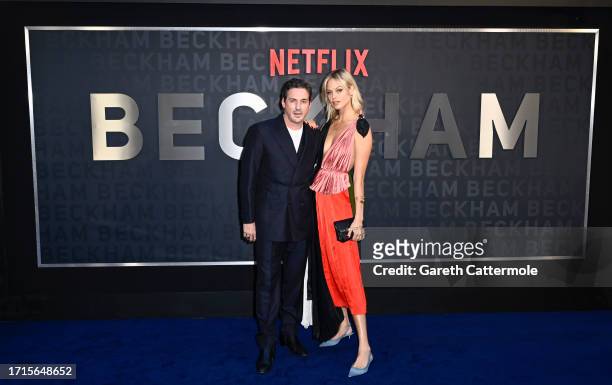 David Gardner and Jessica Clarke attend the Netflix 'Beckham' UK Premiere at The Curzon Mayfair on October 03, 2023 in London, England.