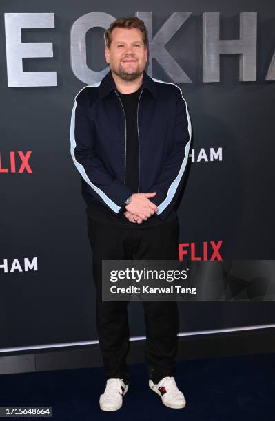 James Corden attends the Netflix 'Beckham' UK Premiere at The Curzon Mayfair on October 03, 2023 in London, England.