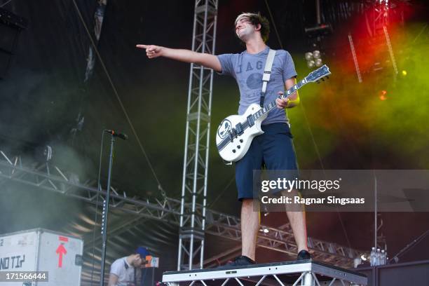 Jack Barakat of All Time Low performs on stage on Day 1 of Rock The Beach Festival on June 26, 2013 in Helsinki, Finland.