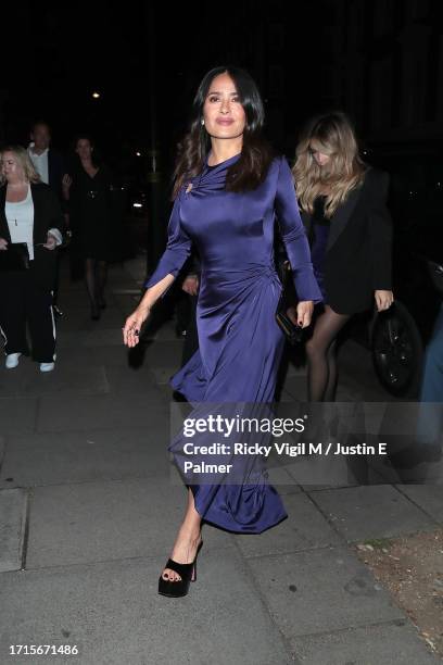 Salma Hayek seen attending Beckham - UK TV premiere after party at The Twenty Two on October 03, 2023 in London, England.