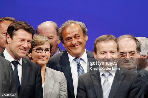 Nice mayor Christian Estrosi, French Sports Minister Valerie Fourneyron, UEFA President Michel Platini, Saint Etienne Mayor Maurice Vincent and...