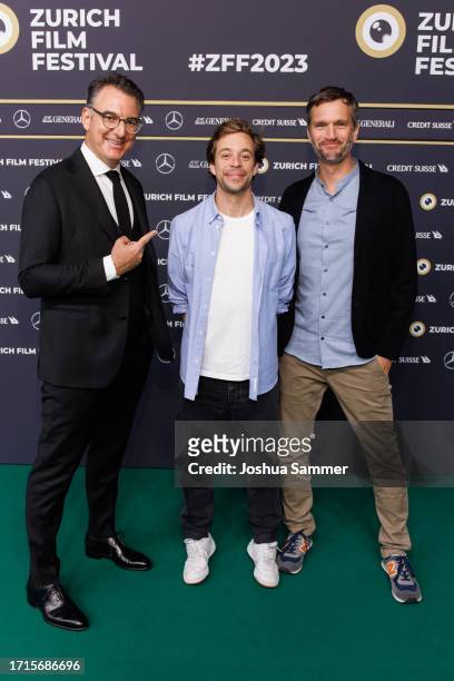 Christian Jungen, Tobias Krell and Johannes Honsell attend the photocall of "CHECKER TOBI UND DIE REISE ZU DEN FLIEGENDEN FLüSSEN" during the 19th...
