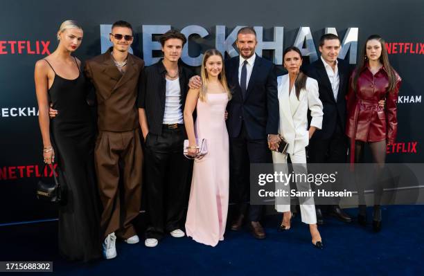 Mia Regan, Romeo Beckham, Cruz Beckham, Harper Beckham, David Beckham, Victoria Beckham, Brooklyn Beckham and Nicola Peltz attend the Netflix...