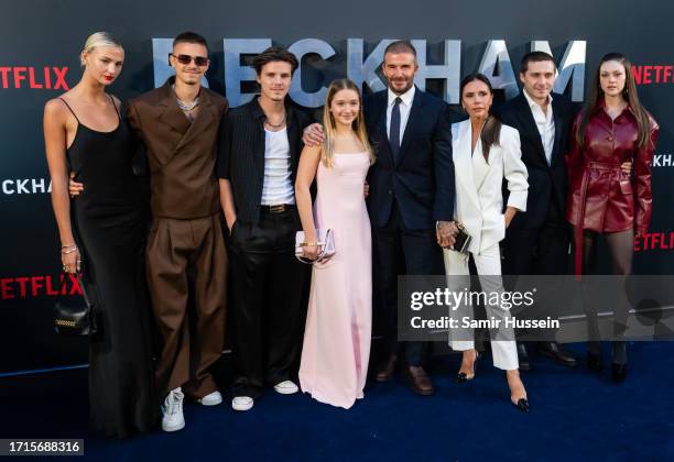 Mia Regan, Romeo Beckham, Cruz Beckham, Harper Beckham, David Beckham, Victoria Beckham, Brooklyn Beckham and Nicola Peltz attend the Netflix...