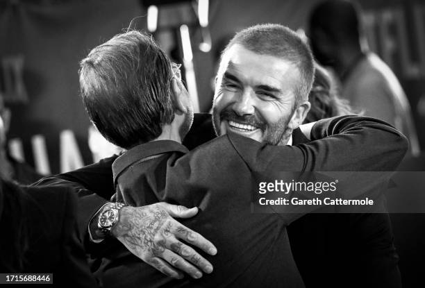 David Beckham and Fisher Stevens attend the Netflix 'Beckham' UK Premiere at The Curzon Mayfair on October 03, 2023 in London, England.