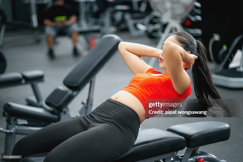 Sit Up Routine Young Asian Woman Doing Sit Up Exercises Inside Gym Fitness Concept ...