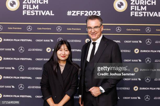 Jeong Ji-hye and Christian Jungen attend the photocall of "JEONG-SUN" during the 19th Zurich Film Festival at Kino Corso on October 03, 2023 in...
