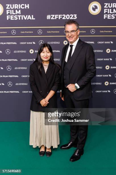 Jeong Ji-hye and Christian Jungen attend the photocall of "JEONG-SUN" during the 19th Zurich Film Festival at Kino Corso on October 03, 2023 in...