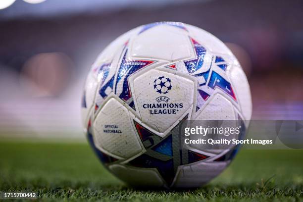 View of the match ball inside the stadium prior to the UEFA Champions League match between FC Red Bull Salzburg and Real Sociedad at Red Bull Arena...
