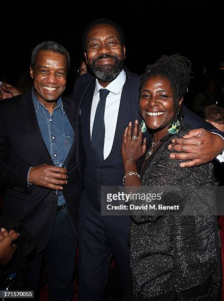 Hugh Quarshie, Lenny Henry and Sharon D Clarke attend the press night performance of 'Fences' at the Duchess Theatre on June 26, 2013 in London,...