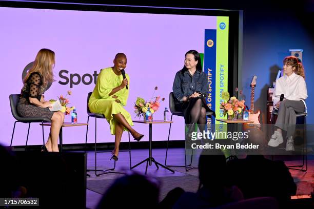 Dustee Jenkins, Global Head of Public Affairs, Spotify, Yomi Adegoke, Min Jin Lee, and Jennette McCurdy speak onstage at The Future of Audiobooks...