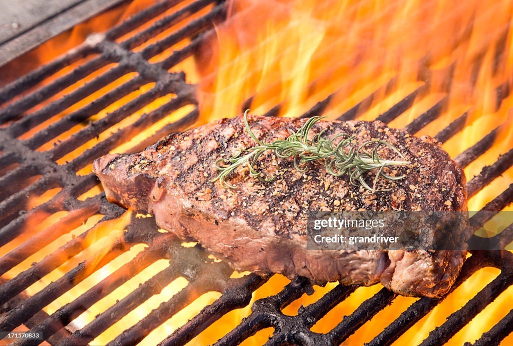 Steak on Grill with Flames