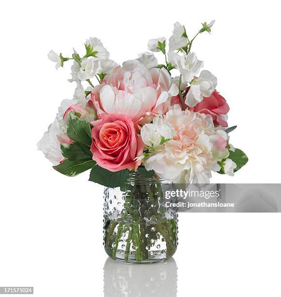 peony, rose and sweetpea bouquet on a white background - sweet peas stock pictures, royalty-free photos & images