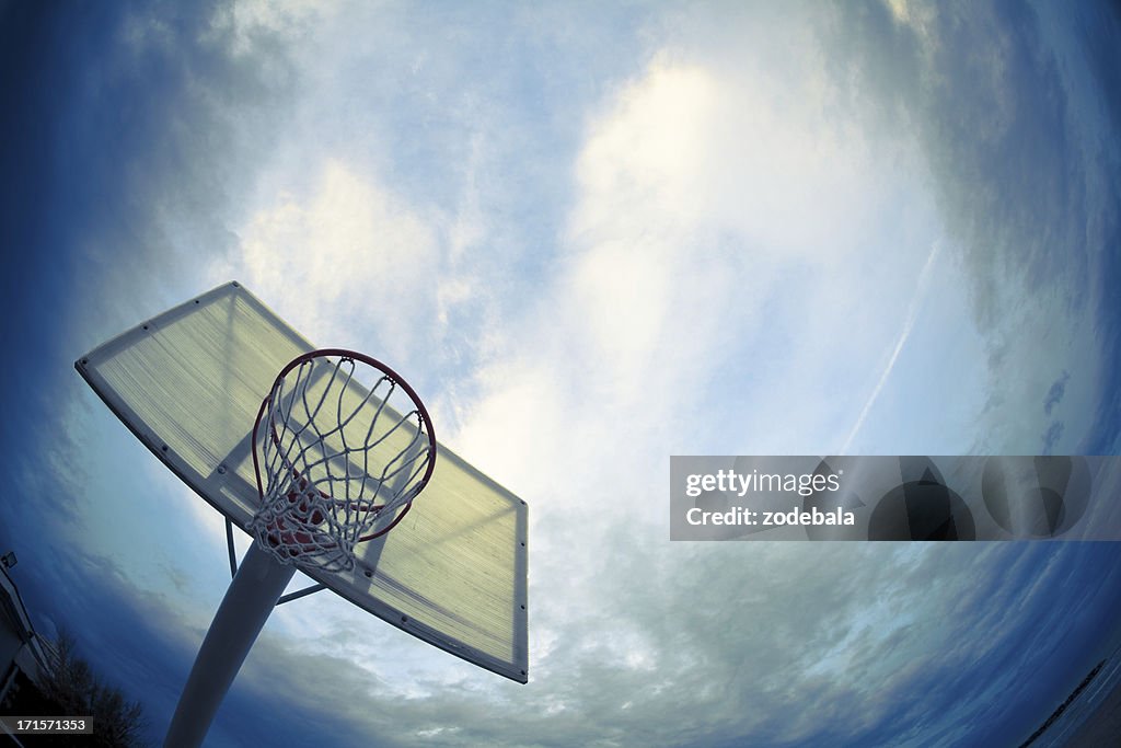 Basketball Hoop and Dramatic Sky, Wide Angle