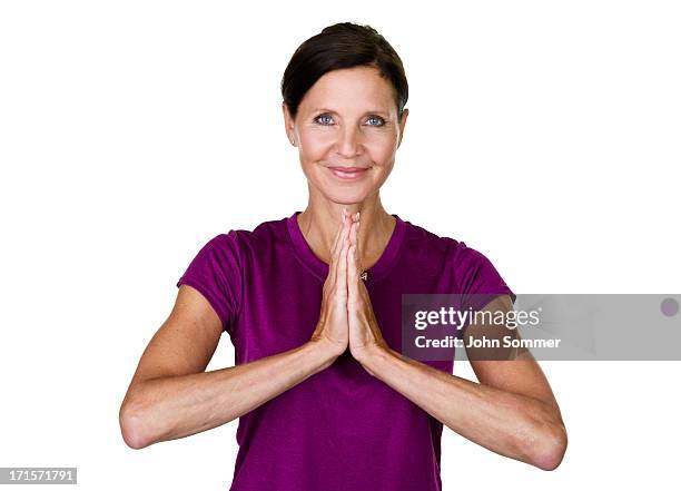 mature woman doing yoga - woman 50s blue eyes stock pictures, royalty-free photos & images