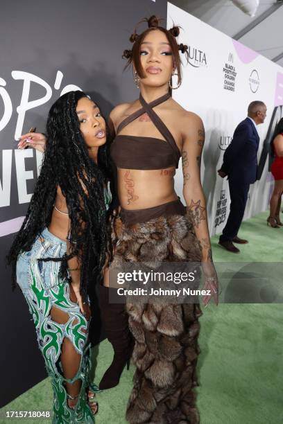 Lola Brooke and GloRilla attend the BET Hip-Hop Awards 2023 on October 03, 2023 in Atlanta, Georgia.
