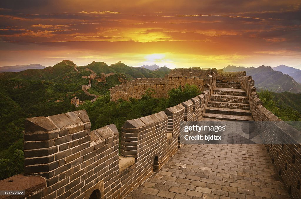 The great wall of China at sunset