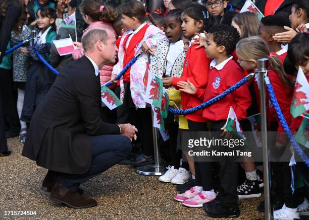 Prince William, Prince of Wales visits the Grange Pavilion as they celebrate the beginning of Black History Month on October 03, 2023 in Cardiff,...