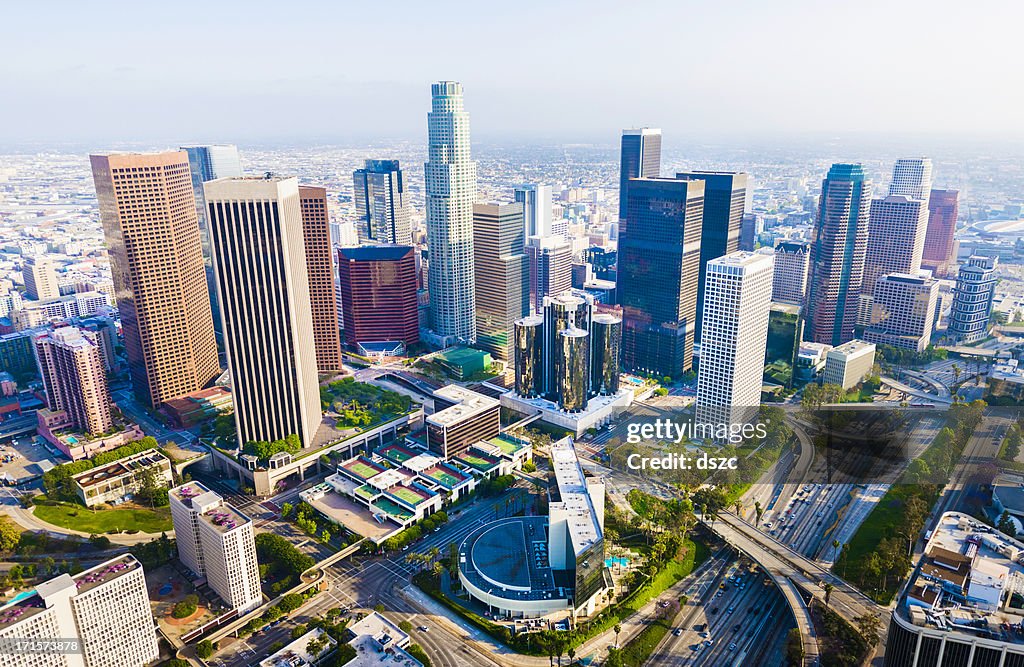 Los Angeles California downtown skyline skyscrapers cityscape panorama aerial view