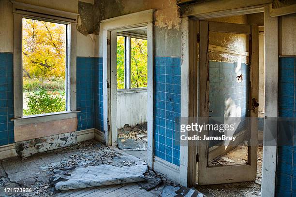 disaster damaged, destroyed, abandoned home - flood cleanup stock pictures, royalty-free photos & images