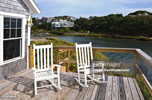 rockers on the deck - cape cod stock pictures, royalty-free photos & images